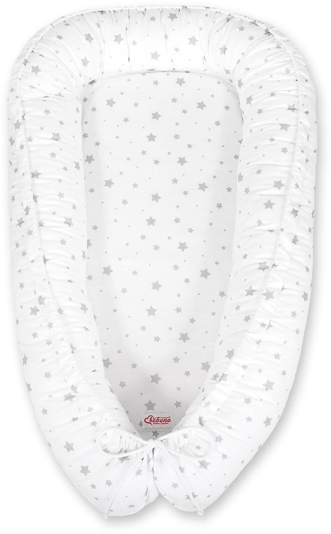 Babynest dubbelzijdig Premium Cocoon voor baby's BOBONO- mini grijze sterren