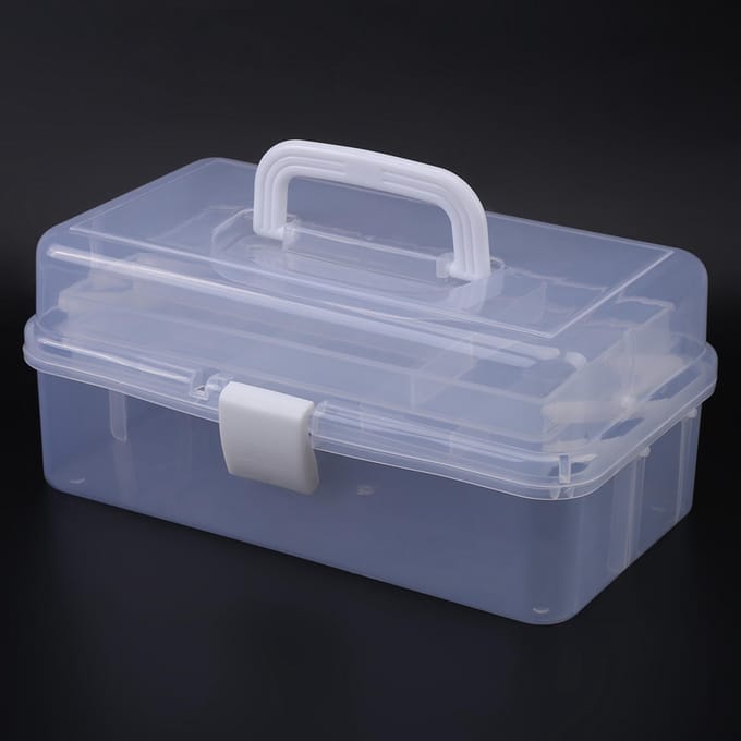 Plastic Opvouwbare Drie Lagen Opbergdoos Gereedschap Organizer Container Koffer met Handvat Transparant gray