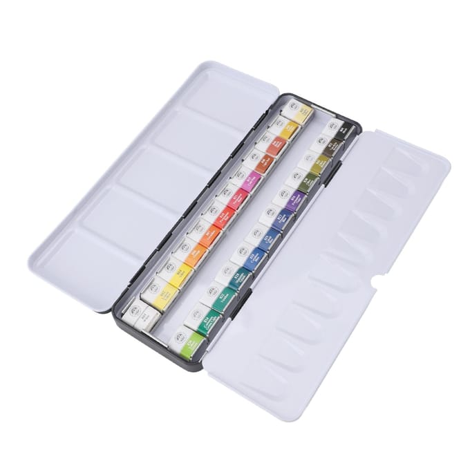 Aquarelverfset Draagbare IJzeren Doos Solide Professionele Aquarelkit voor Kunstenaars Studenten 24 white