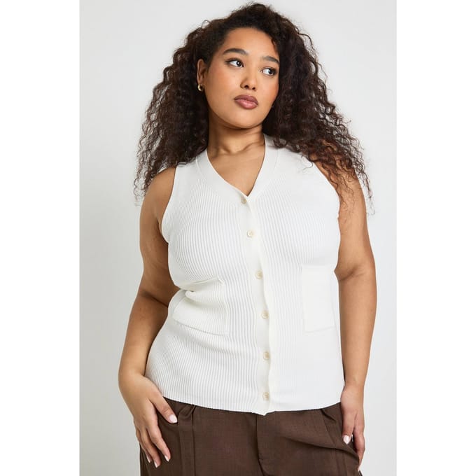 boohoo Dames Plus Maat Geribbeld Gebreid Vest | Creme | Maat: 44-46