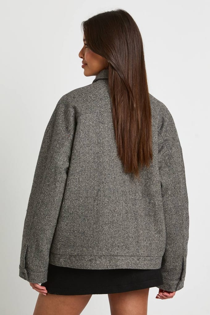 boohoo Dames Wolblend ritssluiting jas | Charcoal | Maat: 16