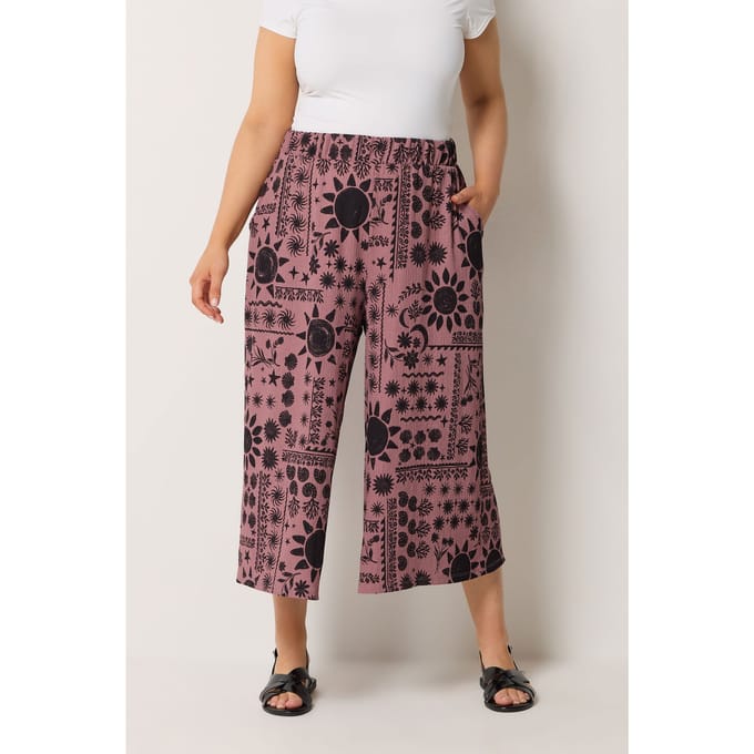 Yours Roze Getextureerde Culottes Met Hemelprint Size 42