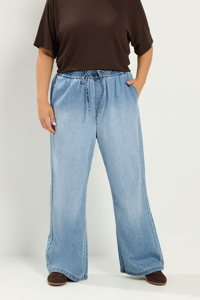 Yours Middenblauwe Jeans Met Trekkoord En Wijde Pijpen Size Regular > 46