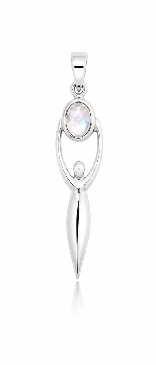 SilverGems Godin van de Aarde, Gaia, zilveren hanger met Regenboog maansteen edelsteen