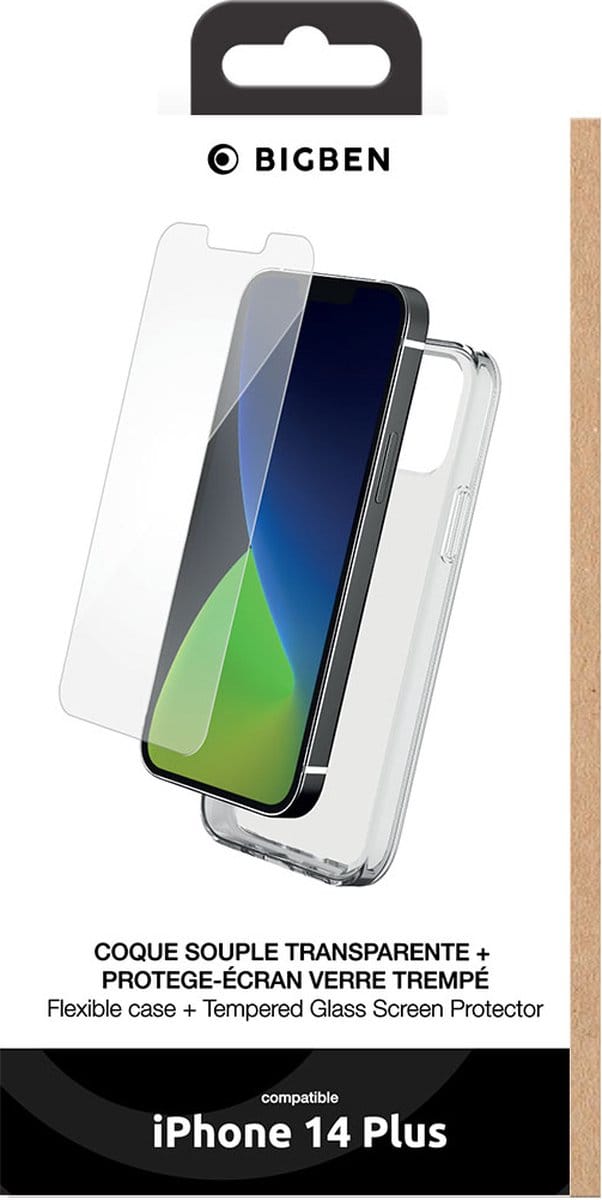Bigben Connected, Hoesje geschikt voor Apple iPhone 13 Plus - TPU met Tempered Glass Screenprotector, Transparant