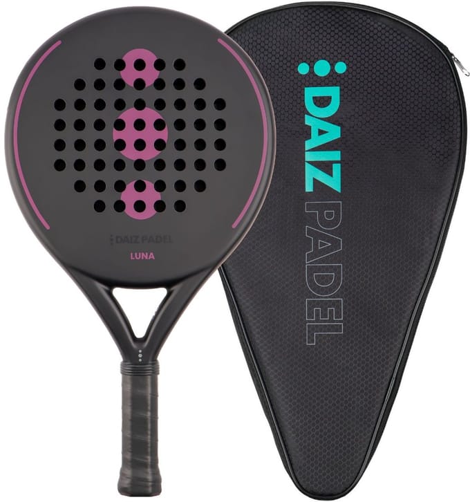 DAIZ PADEL RACKET DAMES - Luna Round - Premium Carbon - Inclusief Thermo Padeltas & Padel Protector - Padel Racket Roze Paars