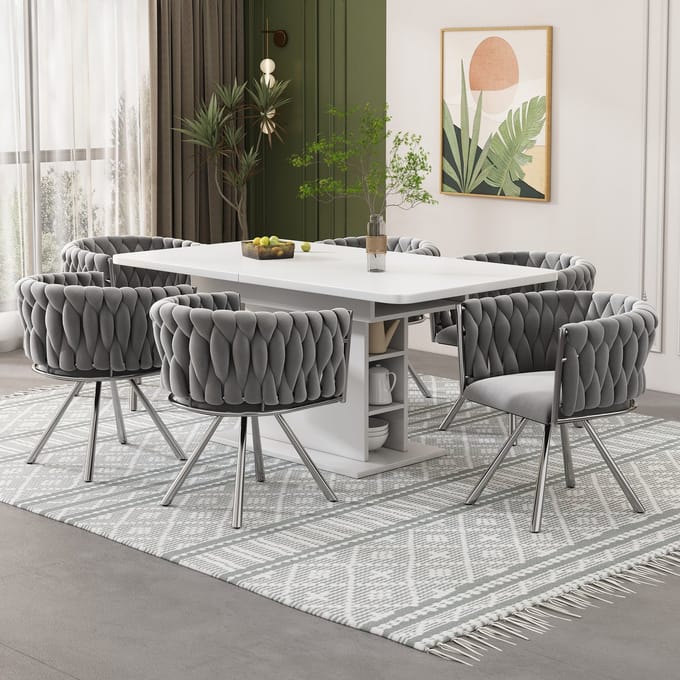MODFU - Eetkamerstoelenset - Draaibaar - Ergonomisch - Modern - Eetkamer - Fluweel - Grijs En Zilver