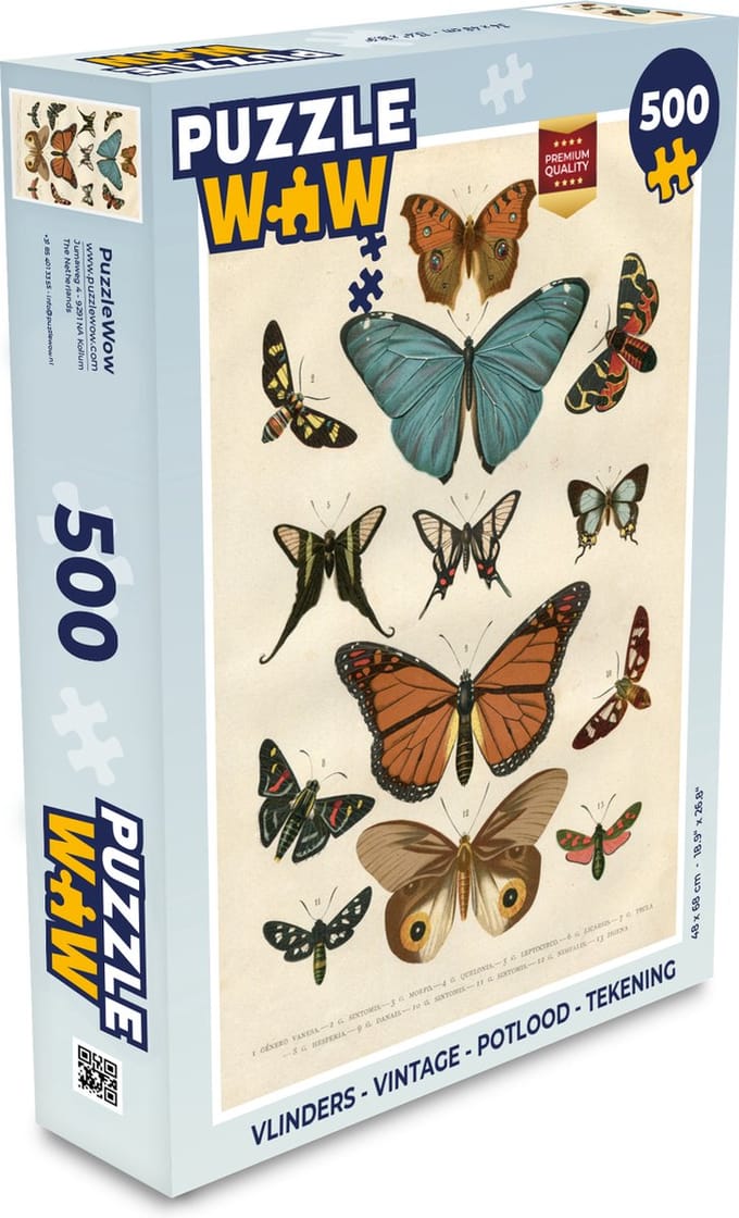 Puzzel Vlinders - Vintage - Potlood - Tekening - Legpuzzel - Puzzel 500 stukjes