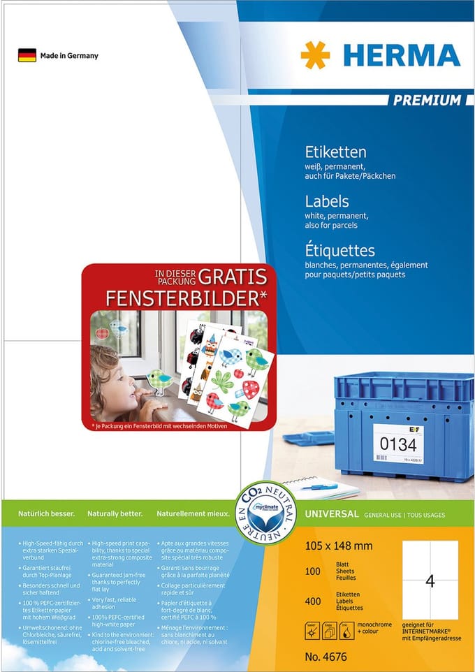 HERMA 12894 printeretiket Wit Zelfklevend printerlabel