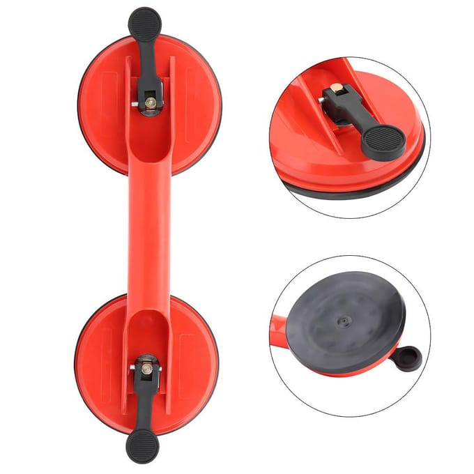 Dubbele Zuignap Rode Plastic Dubbelkop Glaszuiger Tegel Vloer Afzuiger 11.5cm red