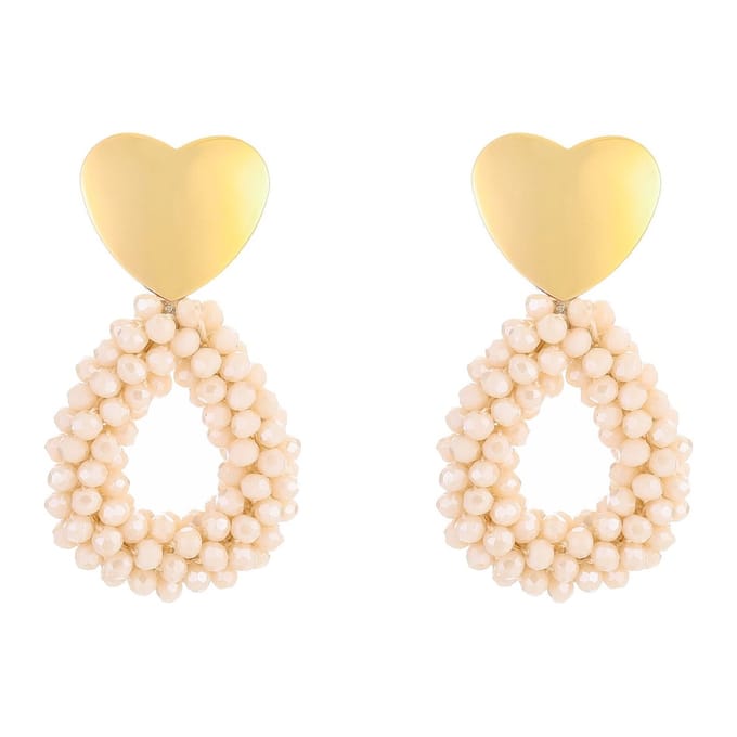 Michelle Bijou Oorbellen Kralen Party Hart goud beige