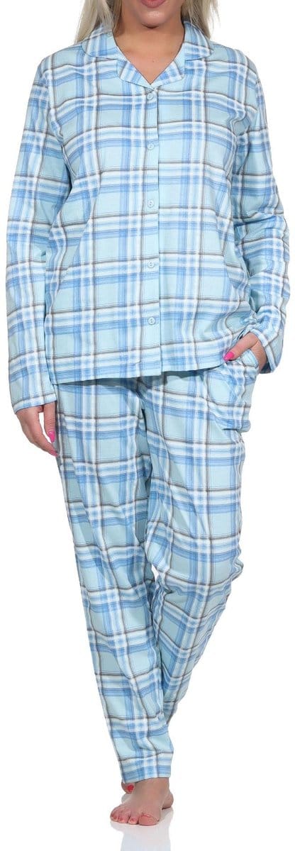 Dames jersey pyjama met doorknoop in ruitjesoptiek - ook verkrijgbaar in oversize