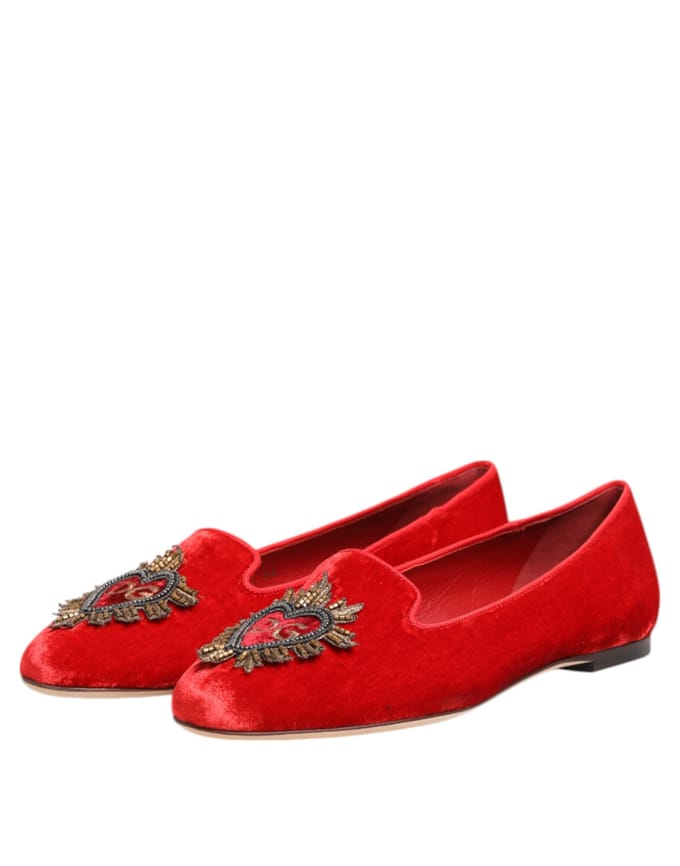 Dolce & Gabbana Rode Velvet DG Hart Loafers Platte Schoenen