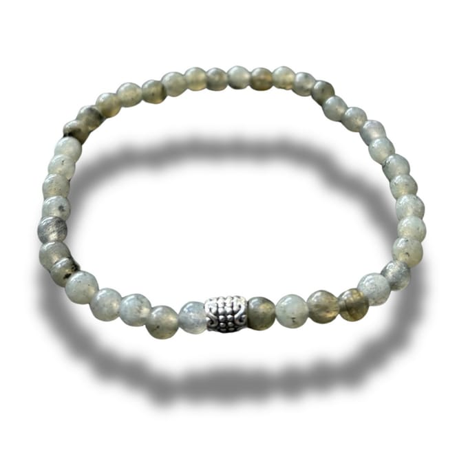 Armband - natuursteen - labradoriet - 4 mm - 18 cm - zilver kleurig element