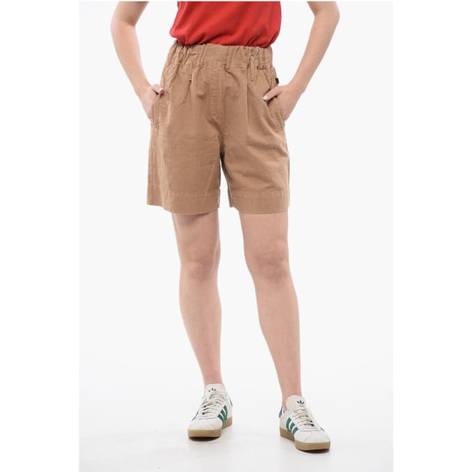 Linnenmix shorts met elastische tailleband in beige