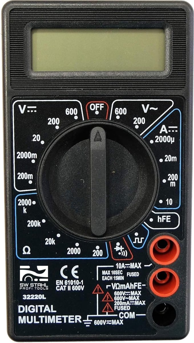 Zak Multimeter - Digitale Tester - Auto Motor Fiets - 600V Bereik - Compact Formaat - Zwart