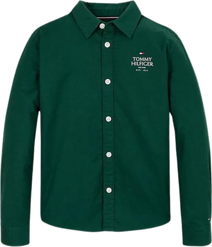 Tommy Hilfiger Kids TH logo Regular Fit Oxford Overhemd - Kids - Groen - 16 jaar