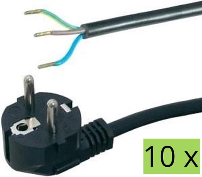10x Aansluitsnoer 3x1.5mm2 2 meter zwart PVC - stroomkabel
