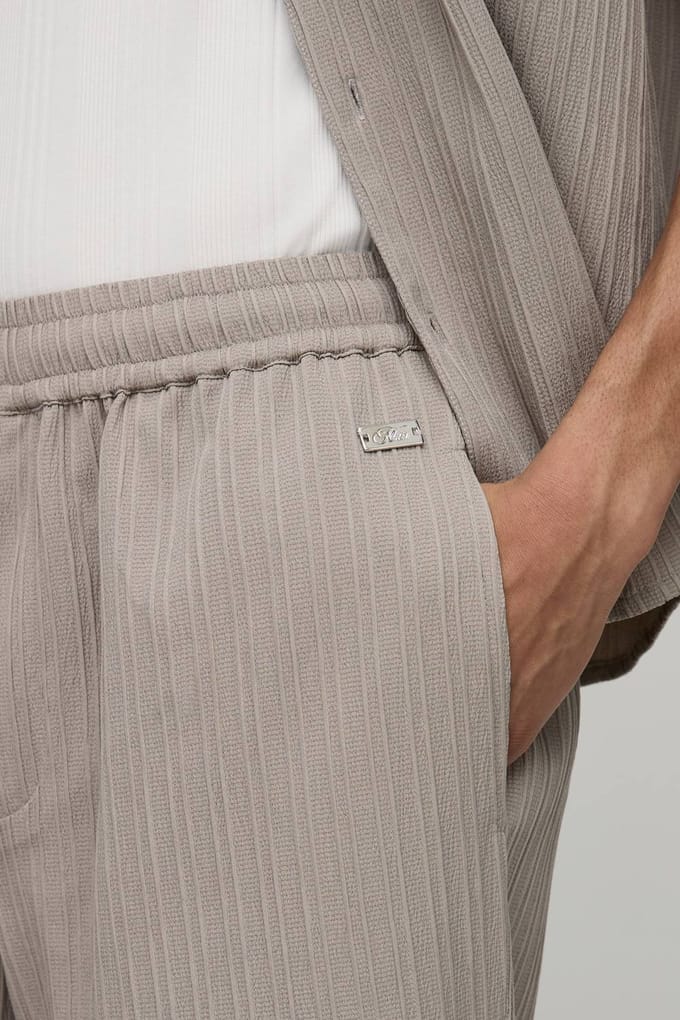 Relaxed Fit Broek Met Onregelmatige Plooitextuur | Taupe | Size Small