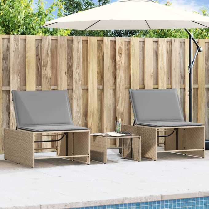 vidaXL - Ligstoelen - 2 - st - met - tafel - beige - poly - rattan