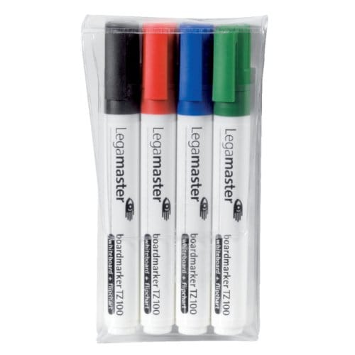 Legamaster whiteboard marker TZ 100, ronde punt, lijndikte 1,5-3 mm, navulbaar, kleur gesorteerd set van 4