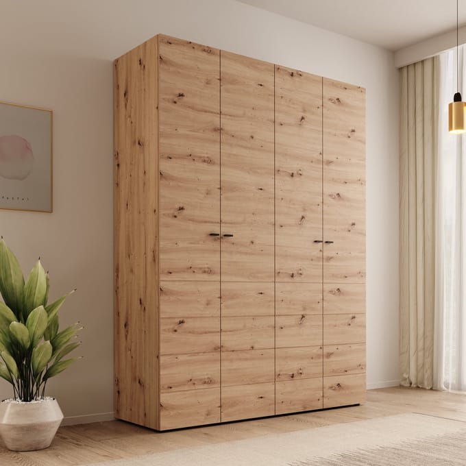 Meubella - Nouran - Kledingkast met 4 deuren - Eiken - 155x52x208 cm