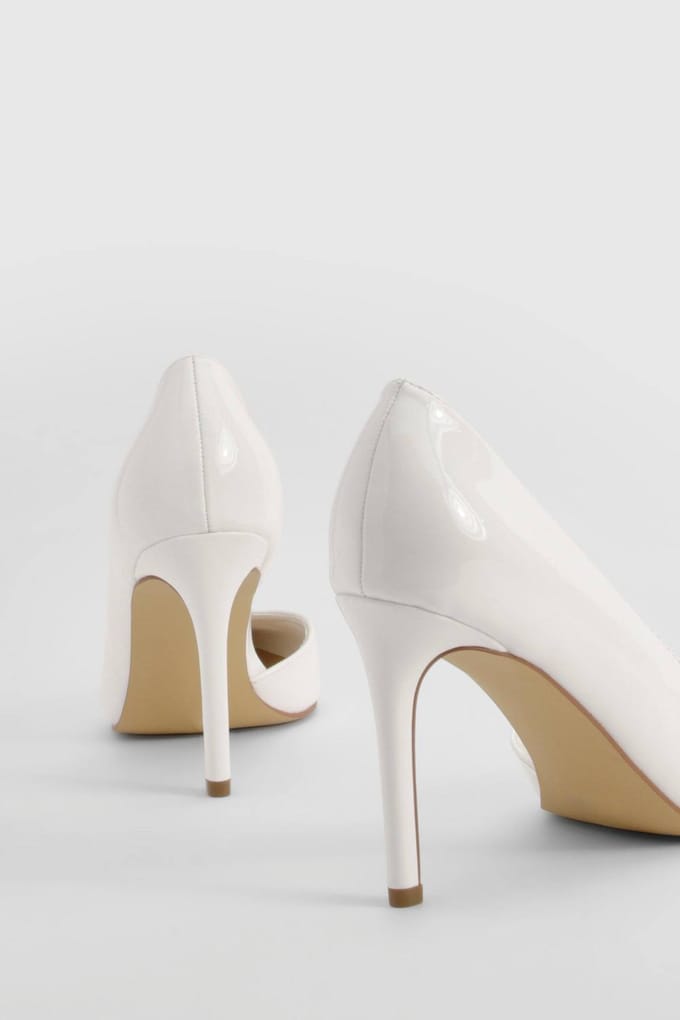 boohoo Dames Patent Uitgesneden Basic Middenhoge Court | Wit | Maat: 41