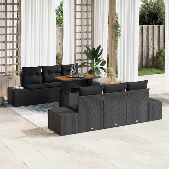 vidaXL - Tuinbank - Set - 7 - st - Zwart - poly - rattan