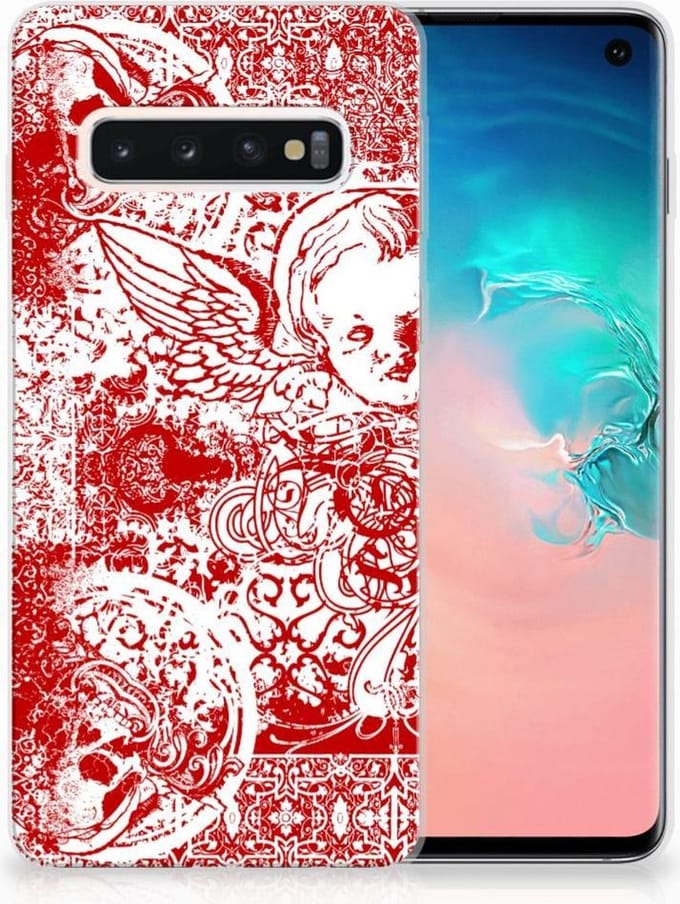 Silicone Back Case Samsung Galaxy S10 Angel Skull Rood
