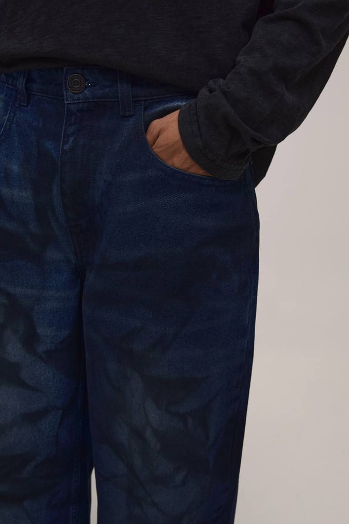 Tie-dye Getinte Baggy Distressed Jeans | Dark Wash | Size 28
