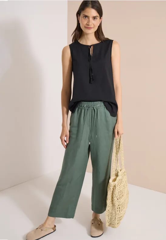 Blouse met split in de hals en bandjes
