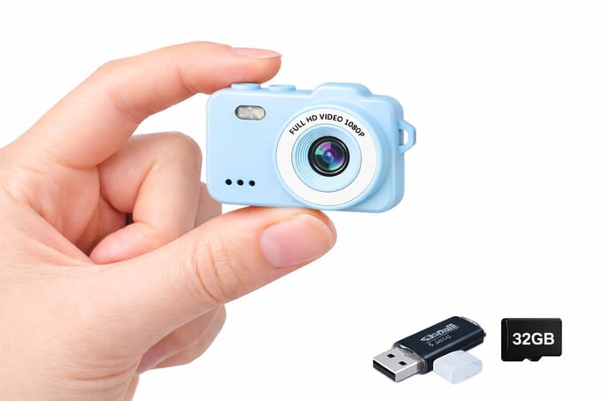 PersonalClick V78 Mini Camera – Mini Camera Sleutelhanger – Digitale Camera – HD Foto & Video – 32GB Micro SD Kaart + USB Stick – Blauw