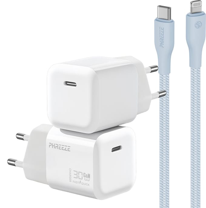 30w snellader met kabel geschikt voor iPhone en iPad met Lightning poort - Usb C adapter set