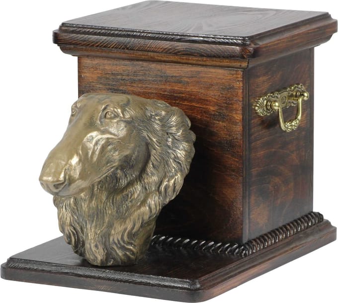 Elegante urn voor Borzoi-hond met beeldje voor hondenas.