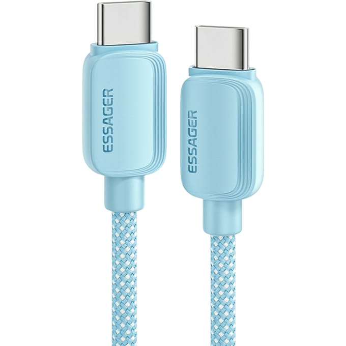 Essager 100W Gewoven Smartphone en Laptop USB-C naar USB-C Kabel Blauw 2m