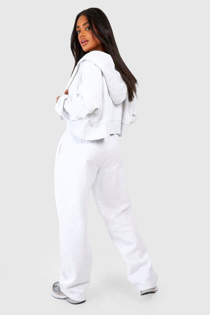 boohoo Dames Deep Hem Crop Top 3-delig met capuchon tracksuit | Asgrijs | Maat: 38