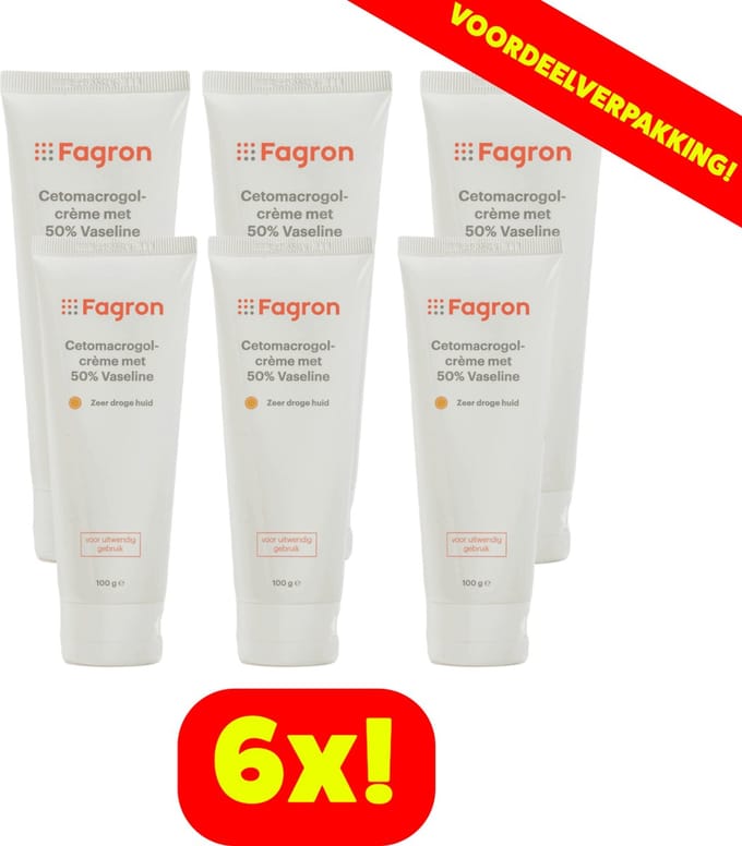 Fagron Cetomacrogolcrème Met 50% Vaseline - 6x100 ml voordeelverpakking