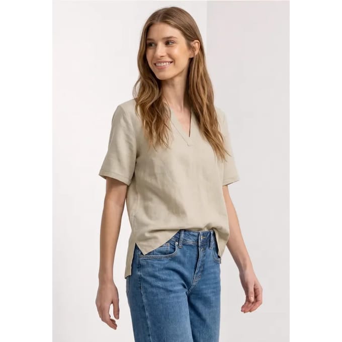 Blouse met gespleten hals van linnenmix