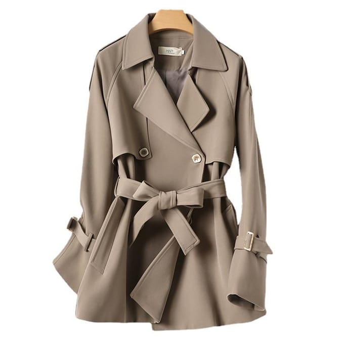 Dames Britse Windbreaker Dames Herfst Nieuwe Casual Taille Slank Revers Kort Jasje S gray