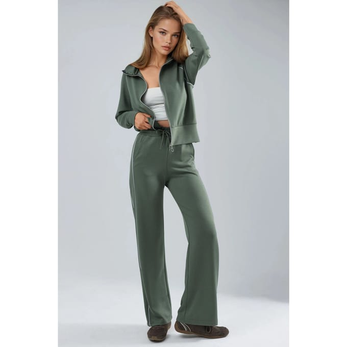 Modal Touch Gebreid Sweatshirt en Broek Set met Rits