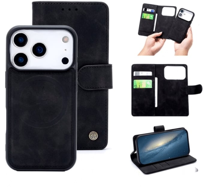 Cityhoesje â“ Bookcase 2-1 MagSafe â“ iPhone 17 Pro Max Zwart