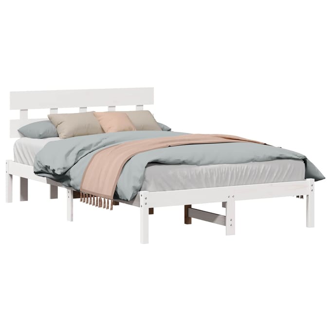 vidaXL - Bedframe - met - hoofdeinde - Wit - 120 - x - 200 - cm - Massief - grenenhout