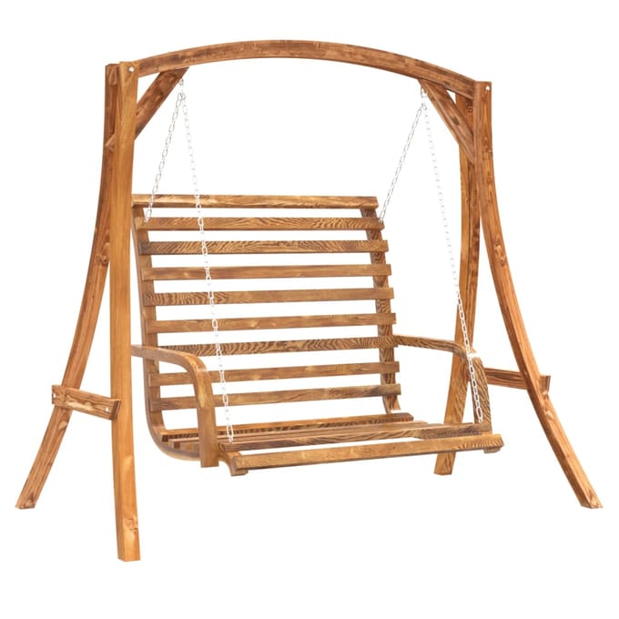vidaXL - Schommelbank - vurenhout - met - teak - afwerking
