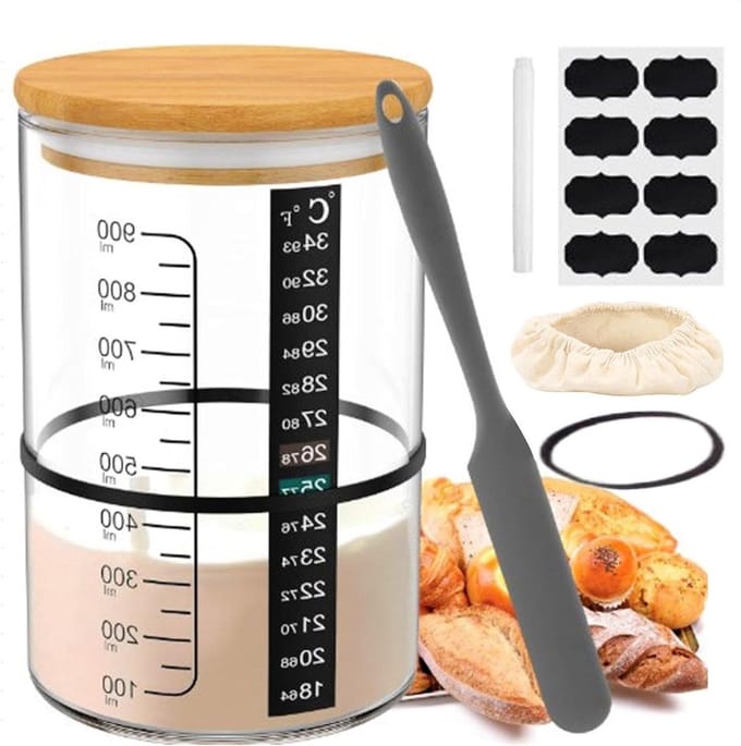 Zuurdesem Starter Pot - Brood Start Kit - Broodbakken Thuis - Met Temperatuurmeter - 21x14x11 cm - Transparant