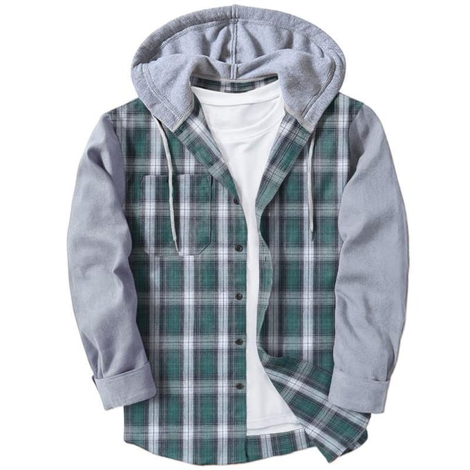 Geruit Herenshirt Contrastkleur Lange Mouw Vest met Capuchon 3XL gray
