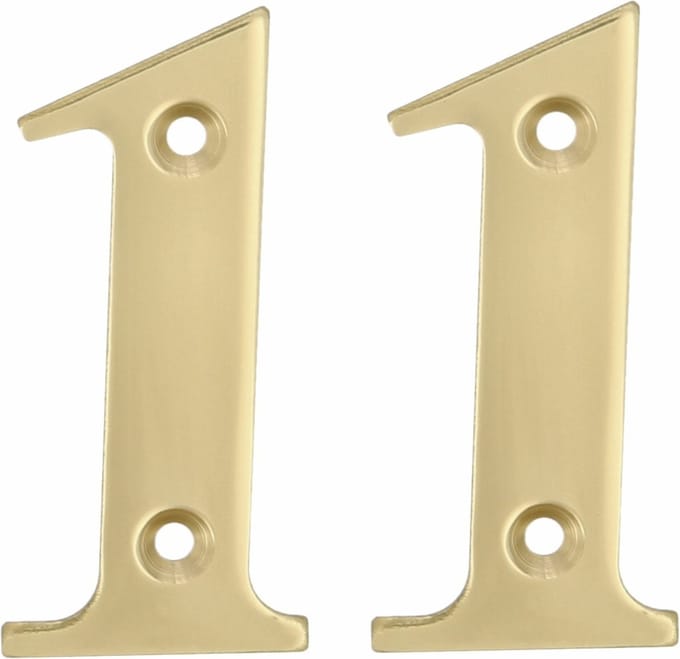 AMIG Huisnummer 11 - massief messing - 5cm - incl. bijpassende schroeven - gepolijst - goudkleur