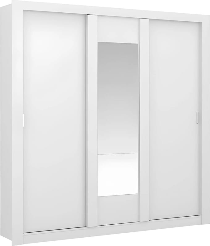 Vente-unique Kast met spiegel ROXANE - 3 schuifdeuren - L 220 cm - Wit