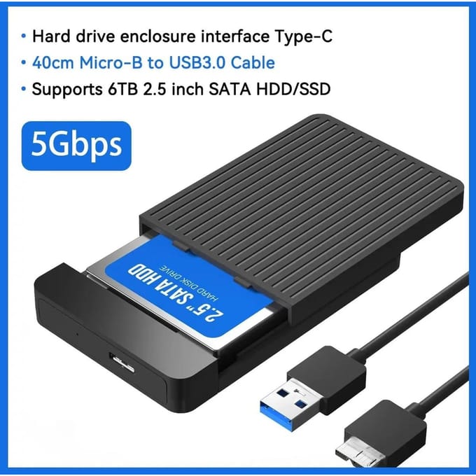 2.5 Inch SSD Behuizing Externe Harde Schijf Adapter SATA HDD Behuizing USB C 3.1 6Gbps Voor PC MacBook Laptop HD Schijf Opslagbox USB 3.0 black