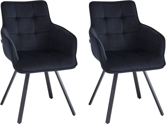 Colenis® - Taha Eetkamerstoel - Set Van 2 - Zwart - Fluweel - Met armleuning - Draaistoel - 180°