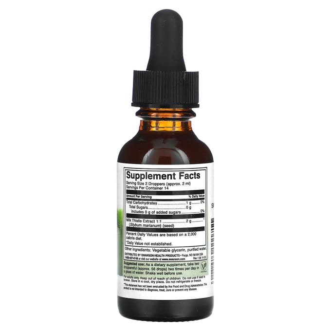 Mariadistel Vloeibaar Extract, Alcohol- en Suikervrij, 29,6 ml (1 fl oz)